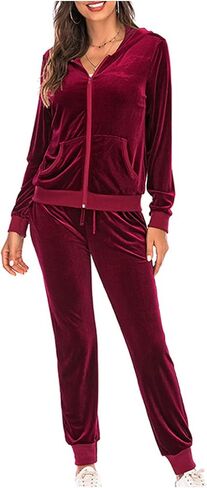 Womens Velvet Two Piece Sets Casual Velour Tracksuit Set Full Zip Hoodies Sweatshirt and Jogger Pants Lounge Outfits in Saudi Arabia