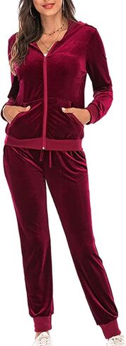 Womens Velvet Two Piece Sets Casual Velour Tracksuit Set Full Zip Hoodies Sweatshirt and Jogger Pants Lounge Outfits in Saudi Arabia