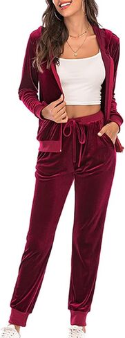 Womens Velvet Two Piece Sets Casual Velour Tracksuit Set Full Zip Hoodies Sweatshirt and Jogger Pants Lounge Outfits in Saudi Arabia