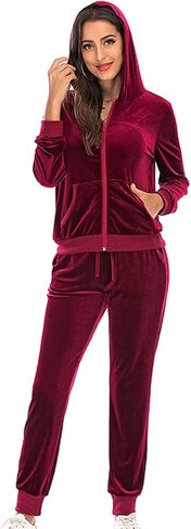 Womens Velvet Two Piece Sets Casual Velour Tracksuit Set Full Zip Hoodies Sweatshirt and Jogger Pants Lounge Outfits in Saudi Arabia