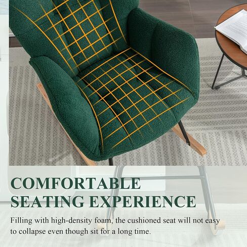Nursery Rocking Chair, Teddy Upholstered Glider Rocker Chair with High Backrest, Leisure Glider Chair with Metal Legs, Accent Armchair, Reading Chair for Living Room (White) in Saudi Arabia