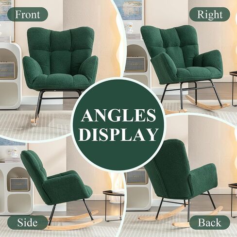 Nursery Rocking Chair, Teddy Upholstered Glider Rocker Chair with High Backrest, Leisure Glider Chair with Metal Legs, Accent Armchair, Reading Chair for Living Room (White) in Saudi Arabia