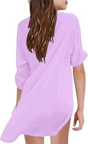 Girls Swimsuit Beach Cover up Shirt Bikini V-Neck Beachwear Bathing Suit Dress Kid Summer Short Sleeve Chiffon Top in Saudi Arabia