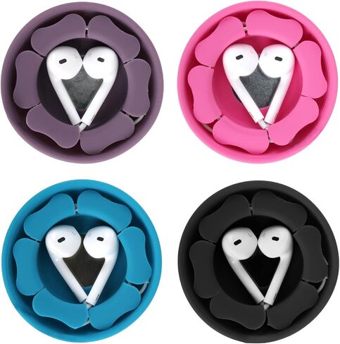 MAIRUI Wired Earbud Case 4 Pack Earphone Headphone Cord Organizer Earbuds Wrap Soft Silicone Magnetic Holder Storage Tangle Free Cable Winder(Purple/Pink/Blue/Black) in Saudi Arabia
