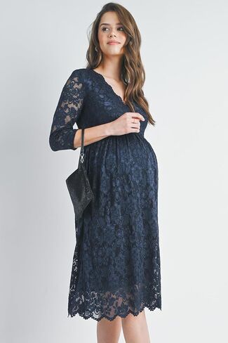 HELLO MIZ Women's Lace Maternity Dress with Nursing Friendly Faux Wrap in Kuwait