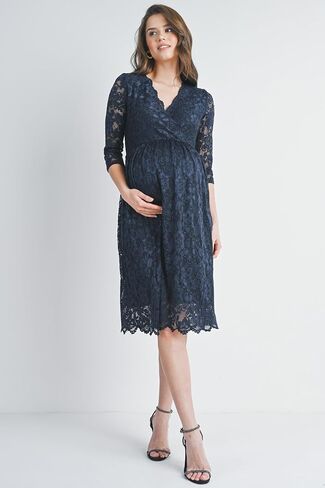 HELLO MIZ Women's Lace Maternity Dress with Nursing Friendly Faux Wrap in Kuwait