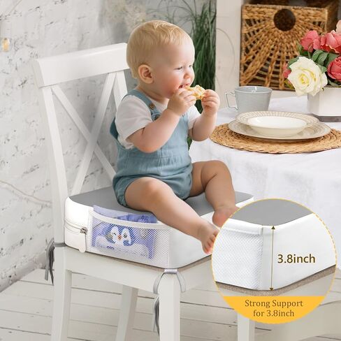 Booster Seat for Kitchen Chair & Dining Table, 3.8" Toddler Cushion with 4-Point Anchor Straps, Non-Slip Washable PU Cover, Side Pockets, Portable for Meals, Travel, Daycare in Saudi Arabia