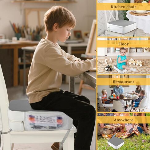 Booster Seat for Kitchen Chair & Dining Table, 3.8" Toddler Cushion with 4-Point Anchor Straps, Non-Slip Washable PU Cover, Side Pockets, Portable for Meals, Travel, Daycare in Saudi Arabia