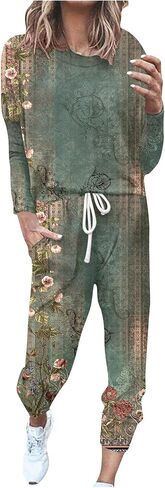 Lastesso Two Piece Loungewear Sets for Women Vintage Relaxed Fit Track Suits Csaual Size Long Sleeve Pullover Baggy Pants in Saudi Arabia