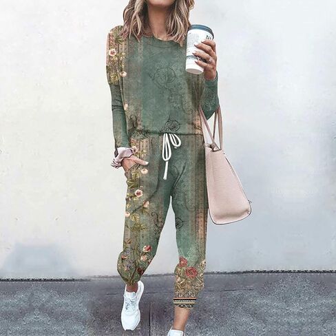 Lastesso Two Piece Loungewear Sets for Women Vintage Relaxed Fit Track Suits Csaual Size Long Sleeve Pullover Baggy Pants in Saudi Arabia