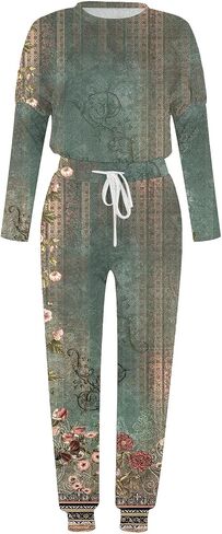 Lastesso Two Piece Loungewear Sets for Women Vintage Relaxed Fit Track Suits Csaual Size Long Sleeve Pullover Baggy Pants in Saudi Arabia