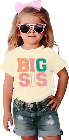 قمصان Big Sister للفتيات الصغيرات الصغار Big Sis تي شيرت مطرز بالمنشفة، تي شيرت لطيف بأكمام قصيرة in Kuwait