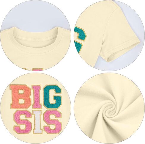 قمصان Big Sister للفتيات الصغيرات الصغار Big Sis تي شيرت مطرز بالمنشفة، تي شيرت لطيف بأكمام قصيرة in Kuwait