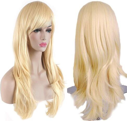 Akstore 28" 70cm Fashion Wigs Long Wavy Curly Hair Cosplay Wig & Wig Cap (Yellow) in Saudi Arabia