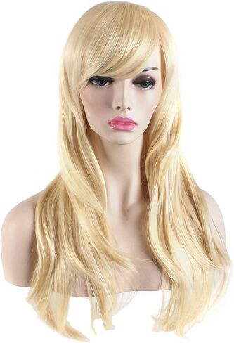 Akstore 28" 70cm Fashion Wigs Long Wavy Curly Hair Cosplay Wig & Wig Cap (Yellow) in Saudi Arabia