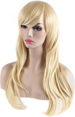 Akstore 28" 70cm Fashion Wigs Long Wavy Curly Hair Cosplay Wig & Wig Cap (Yellow) in Saudi Arabia