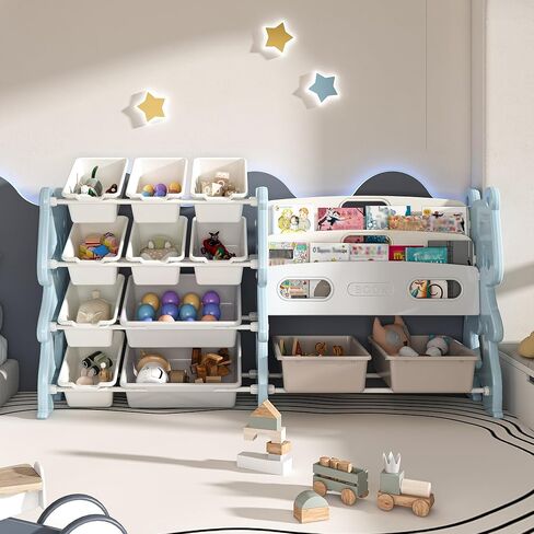Toy Storage Organizer with 12 Removable Bins, Toy Storage for Toddlers Ideal for Kids Room, Playroom, Nursery Room, White in Saudi Arabia