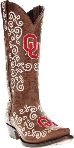 Vaccari Women's Claire Genuine Leather NCAA League & Scroll Embroidery Snip Toe Cowgirl Boots in Kuwait
