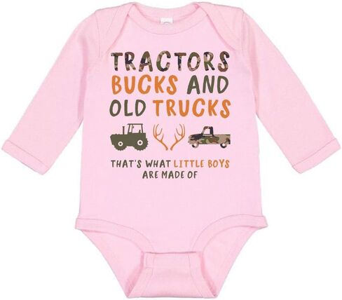 TATY Kids Tractors Bucks & Old Trucks Long Sleeve Baby Infant Bodysuit in Kuwait