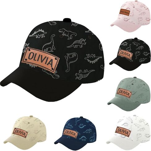 Custom Toddler Baby Hats,Personalized Kids Baseball Caps with Leather Label Name,Adjustable Snapback Dinosaur Print Hats in Saudi Arabia