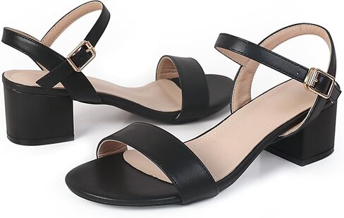 DADAWEN Women's Open Toe Ankle Strap Glitter Low Block Chunky Heels Sandals Party Dress Pumps Shoes in Kuwait
