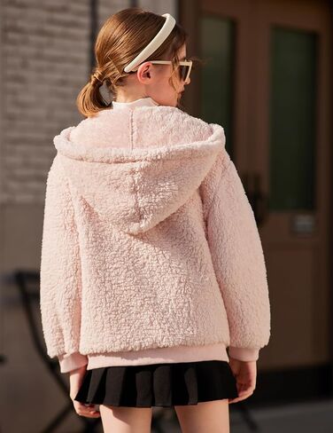 Arshiner Girls Fleece Sherpa Jacket Faux Shearling Fluffy Button Hooded Coat Fuzzy Outerwear Warm Winter Clothes With Pockets in Saudi Arabia