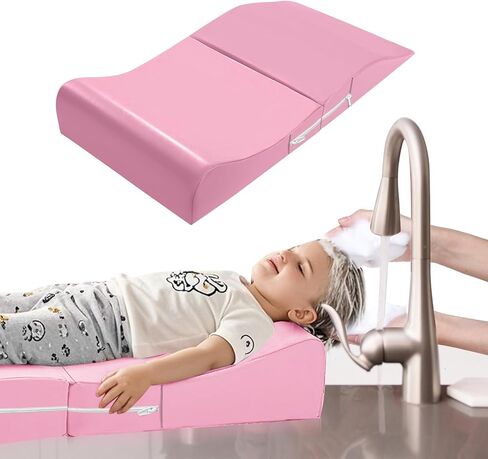 محطة غسل شعر كبيرة كبيرة للأطفال -حصيرة رغوة شامبو مريحة مع دعم الرقبة للحوض ، وربط شامبو محمول وقابل للطي للأطفال الصغار ، وغطاء الشعر غير القابل للانزلاق والماء - in Kuwait