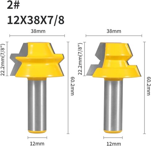 2PCS Lock Miter Tenon Router Bit Woodworking Milling Cutter for Wood Face Mill(8x38x23) in Saudi Arabia