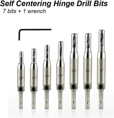 Automatic Center Drill Bit Set Self Centering Hinge Tapper Core Hole Puncher Woodworking Tool Replacement for Cabinet Door(Hinge Drill Bit 7PC) in Saudi Arabia