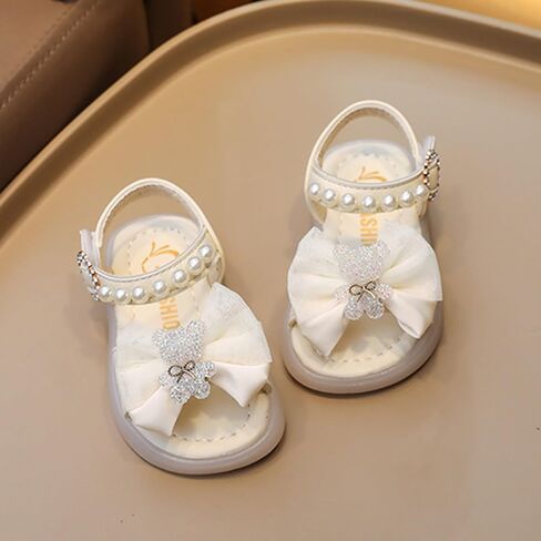 Generic Toddler Infant Girls Pearl Bear Bow Princess Sandals Open Toe Soft Flat Soled Sandals Summer Fashion Shoes in Saudi Arabia
