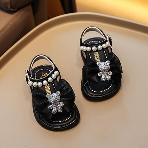Generic Toddler Infant Girls Pearl Bear Bow Princess Sandals Open Toe Soft Flat Soled Sandals Summer Fashion Shoes in Saudi Arabia