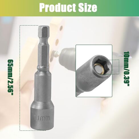 2 Pcs 1/4" Hex Shank 10mm Magnetic Nut Driver Bit - Quick-Change Nut Driver Bit for Power Drill Impact Drivers - 1.89" Length in Saudi Arabia