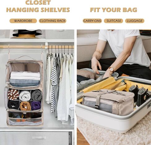 Surblue Hanging Shelves Travel Compression Packing Cube for Carry-on Luggage Suitcase Collapsible Transformable Garment Closet Organizers Large Capacity, Lightgrey, XL in Kuwait