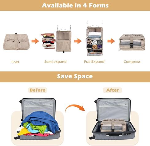 Surblue Hanging Shelves Travel Compression Packing Cube for Carry-on Luggage Suitcase Collapsible Transformable Garment Closet Organizers Large Capacity, Lightgrey, XL in Kuwait