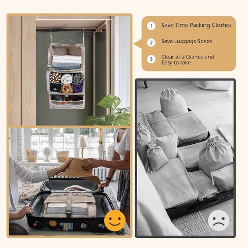 Surblue Hanging Shelves Travel Compression Packing Cube for Carry-on Luggage Suitcase Collapsible Transformable Garment Closet Organizers Large Capacity, Lightgrey, XL in Kuwait