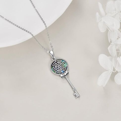YFN Triple Moon Goddess Necklace Sterling Silver Pentagram Pentacle Opal Pendant necklace Pagan Wiccan Magic Amulet Tree of Life Jewelry for Women Men 18" in Saudi Arabia
