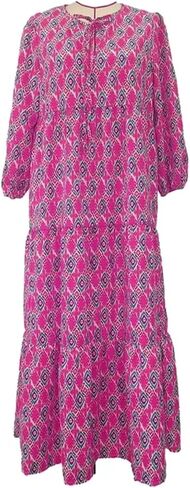 Boho Maxi Dresses for Women 2025 Loose Fit Puff Sleeve Long Bohemian Dress Geometric Pattern Tiered Flowy Dress in Saudi Arabia