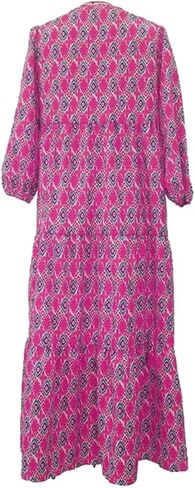 Boho Maxi Dresses for Women 2025 Loose Fit Puff Sleeve Long Bohemian Dress Geometric Pattern Tiered Flowy Dress in Saudi Arabia
