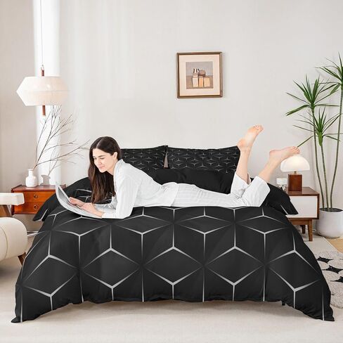 jejeloiu Geometry Duvet Cover Toddler Size Boys Girls Triangle Print Bedding Set for Kids Geometric Comforter Cover Modern Black Teal Blue Room Decor,NO Comforter in Saudi Arabia