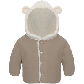 iiniim Baby Boys Girls Cute Bear Coats Hooded Jakcet Button Long Sleeve Fleece Warm Winter Outerwear