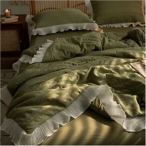 Bed Four Pieces Set Puff Yarn Summer Blanket Washed Cotton Summer Quilt Four-Piece Set Airable Cover(A,Double Size 4 pcs)
