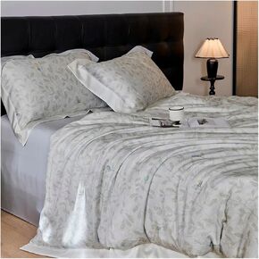 Bed Four Pieces Set Cooling Duvet Cover Bed Sheet Pillowcases Feel Silky Soft Breathable Better Than Cotton Great Compatible with Hot Sleeper(B,Fitted Bed Sheet-King 4PCS)