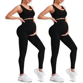 Lasora Maternity Leggings, Lasora Pregnancy Leggings for Women, Workout Maternity Pants, Yoga Pants Women, 2 Pack