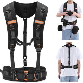 Cwatcun Adjustable Camera Strap for Photographers – Multi-Function Dual Shoulder Harness & Waist Belt for Camera DSLR/SLR Accessories Storage