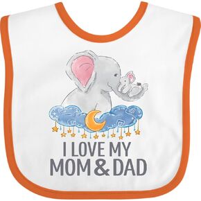 inktastic I Love My Mom and Dad Cute Elephants in Night Sky Baby Bib