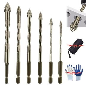 4 Flute Eccentric Drill Bit Set, High Hardness Relaxrich Drill Bits,Flute Serrated Eccentric Drill Bit Kit, 4 Edge Drill Bits for Concrete Metal Brick Wood (4+5+6+8+10)