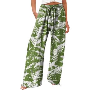 Women's Wide Leg Pants Womens Cotton Casual Loose Pants Comfy Work Pants Elastic High Waist Loose Baggy Palazzo