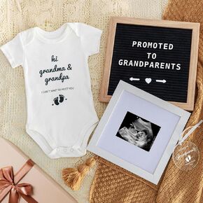 Grandparents Baby Announcement Gifts Pregnancy Surprise Announcement Set Include Letter Board Baby Onesie Photo Frame Glass Ornament for New Grandparents or Pregnancy Reveal Party (4 Set)