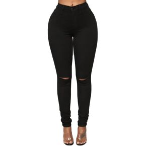 Women's High Waist Skinny Hole Jeans Super Stretch Fashion Vintage Pencil Pants Classic Waisted Slim Fit Denim