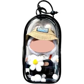 1PCS Protective Case - Clear Plastic Box with Keychain & Anti-Loss Silicone Strap,Plastic Clear Display Box (No Doll Included,17CM) (Black)